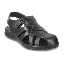 Metro Men Black Leather Shoe-Style Sandals-picture-29