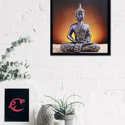 eCraftIndia Silver-Coloured & Black Meditating Buddha Design Satin Matt Texture UV Wall Art-picture-48