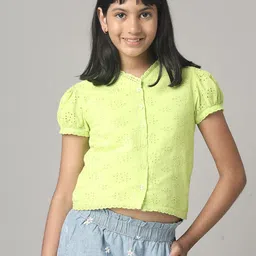 UNDER FOURTEEN ONLY Girls Mandarin Collar Puff Sleeve Cotton Shirt Style Top-image-73