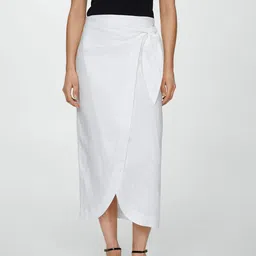 MANGO Linen Cross-Over Tie-Up Sarong Style Skirt-picture-51