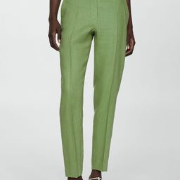 MANGO Women Pure Linen Straight Formal Trousers-image-96