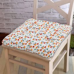Kuber Industries White & Orange 2 Pcs Floral Microfiber Cotton Square Cushion Chair Pads-87