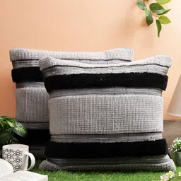 Aura Grey & Black 2 Pieces Striped Woollen Square Cushion Covers-21