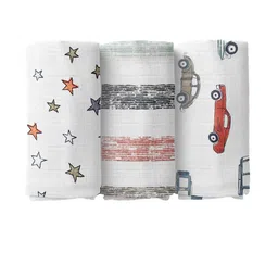 Moms Home Kids Pack Of 3 White Organic Cotton Soft Baby Muslin Swaddle-50