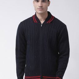 Club York Men Navy Blue & Red Cardigan Sweater-image-35