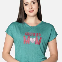 NUEVOSDAMAS Women Green Printed Extended Sleeves T-shirt-picture-45