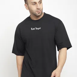 GRITSTONES Men Black Typography Printed Oversized Cotton T-shirt-image-93