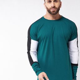 GRITSTONES Men Turquoise Blue & White Colourblocked Cotton T-shirt-image-36