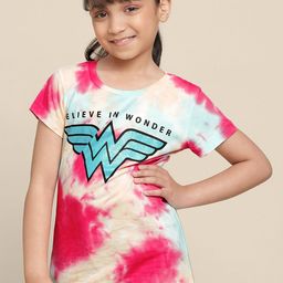 Kids Ville Girls Wonder Woman Tie Dye-Printed Pure Cotton T-Shirt-image-84