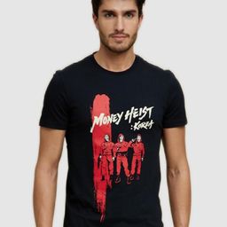 Celio Men Black & Red Money Heist Printed Slim Fit Cotton T-shirt-image-17