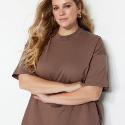 Trendyol Plus Size Round Neck Drop-Shoulder Sleeves Cotton T-shirt-19