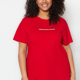 Trendyol Plus Size Typography Printed Pure Cotton T-Shirt-picture-31