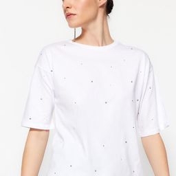 Trendyol Embellished Drop-Shoulder Sleeves Pure Cotton T-shirt-image-68