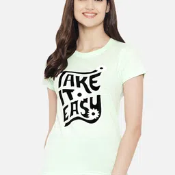 Fabflee Women Sea Green Typography Printed Round Neck Cotton T-shirt-image-45