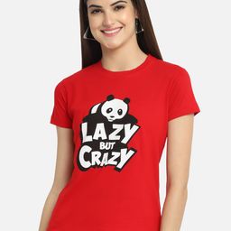 Fabflee Women Red Printed CottonT-shirt-image-74
