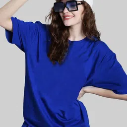 Leotude Women Solid Round Neck Cotton Oversized T-shirt-image-49