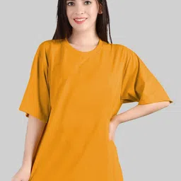 Leotude Women Solid Round Neck Cotton Oversized T-shirt-image-50