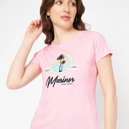 Mast & Harbour Pink Typography Printed Pure Cotton T-shirt-picture-8