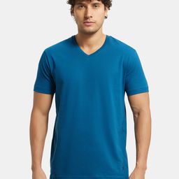 Jockey Men Teal Blue Solid V-Neck Pure Cotton T-shirt-image-58