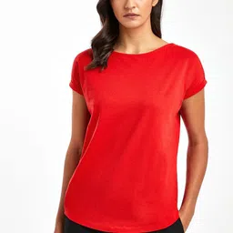 NEXT Women Red Solid Round Neck Pure Cotton T-shirt-image-48