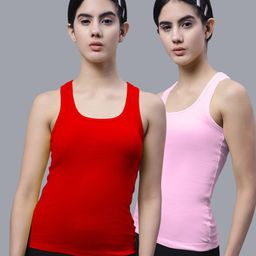 FBAR Pack Of 2 Scoop Neck Shoulder Straps Bio Wash Cotton Racerback Tank Top-image-96