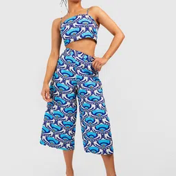 Boohoo Women Petite Retro Print Crepe Co-ords-image-95