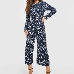 Boohoo Polka Dots Print Twisted Detail Basic Jumpsuit-2