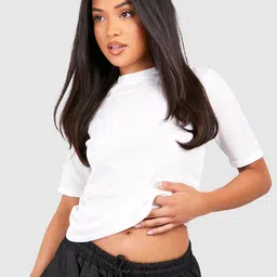 Boohoo Petite Ribbed Basic T Shirt-image-20