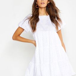 Boohoo Pure Cotton Schiffli Embroidered Tiered Dress-image-84