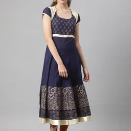 MBE Women Navy Blue Ethnic Motifs Printed Anarkali Kurta-picture-18