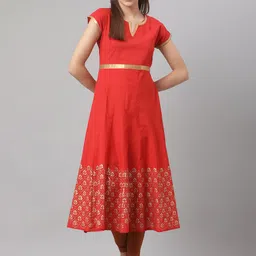 MBE Women Red Ethnic Motifs Printed Anarkali Kurta-image-32