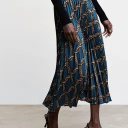MANGO Satin Finish Rope Print Accordion Pleated Flared Skirt-19