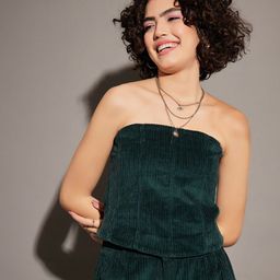 SASSAFRAS Green Strapless Corduroy Tube Top-image-98
