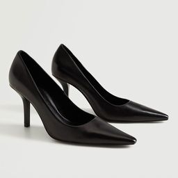 MANGO Black Solid Leather Pumps-0