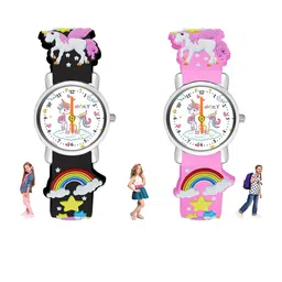 Spiky Unisex Kids Printed Dial & Straps Analogue Multi Function Watch Combo_EVA9_BlkPnk-53