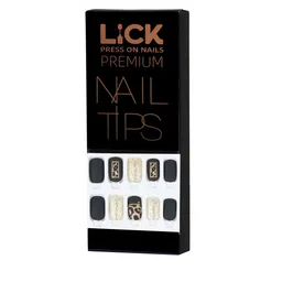 LICK 12 Pcs Black Reusable Artificial Press on Nails Extension With Application Kit-3