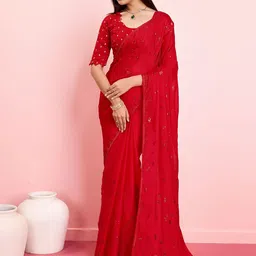 Mitera Ethnic Motifs Sequinned Pure Chiffon Saree-picture-22