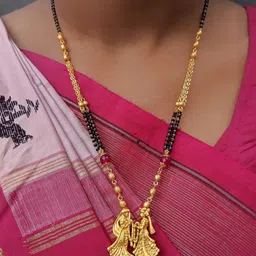 Digital Dress Room Gold-Plated Pink & Black Beaded Radha Krishna Mangalsutra-59