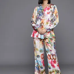 KALINI Printed Puffed Sleeves Peplum Top With Palazzo-picture-49