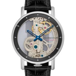 EARNSHAW Men Black Skeleton Dial & Leather Straps Analogue Watch - ES-8225-01-46