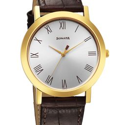 Sonata Men Brass Dial & Leather Straps Analogue Watch 77108YL01--picture-24