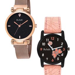 Relish Women Set of 2 Black Dial & Rose-Gold Straps Analogue Watches-image-74