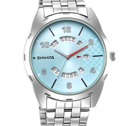 Sonata Men Brass Dial & Silver Toned Stainless Steel Bracelet Style Straps Analogue Watch-25