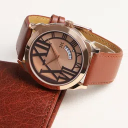 Killer Men Brass Printed Dial & Leather Bracelet Style Straps Analogue Watch KLMO80H-8