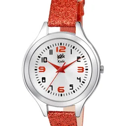 Kool Kidz Unisex Kids Silver-Toned Dial & Red Leather Straps Analogue Watch  DMK 049 RD 01-25