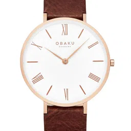 Obaku Men Brass Printed Dial & Leather Straps Analogue Watch V283GXVWRN-image-1