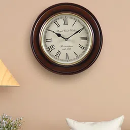 Aapno Rajasthan Brown & Gold-Toned Solid Contemporary Round Analogue Wall Clock 29cm-4
