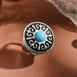 Rubans Oxidized Silver-Plated Stone-Studded Handcrafted Enamelled Adjustable Finger Ring-3