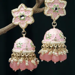 ZENEME Gold-Plated Dome Shaped Kundan Jhumkas-1