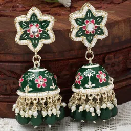 ZENEME Gold-Plated Dome Shaped Jhumkas Earrings-12